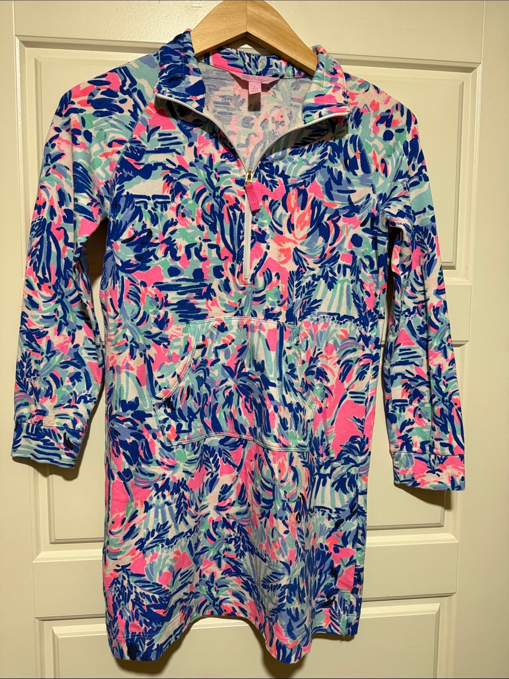 Lilly Pulitzer Pink, Blue & Mint Floral Half-Zip popover Dress large 8-10